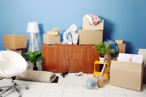 Student move planning with boxes and labels in Hornsey